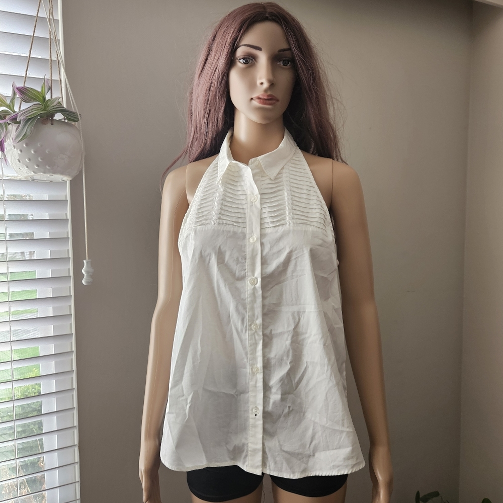 JONATHAN Simkhai top cream white halter sleeveless collared